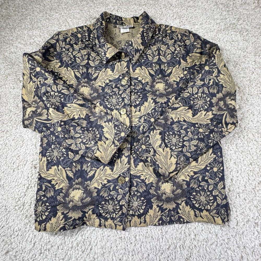 VTG Gotcha Covered Jacket Sz XL‎ Tapestry Blue Floral Wearable Art Button Up
